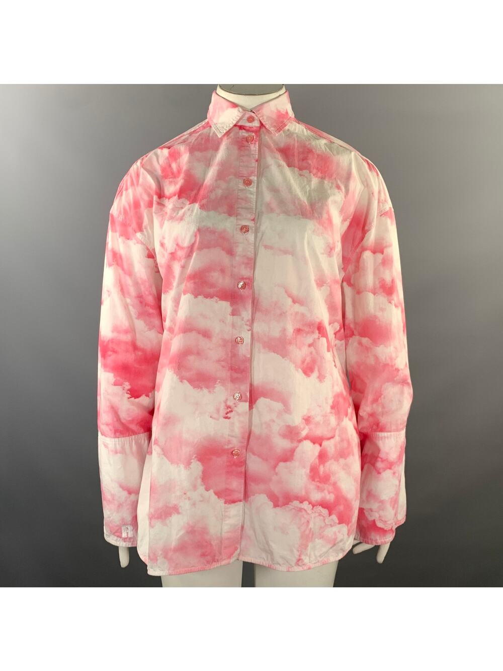 ROTATE Size M Pink White Cotton Print Button Up Shirt